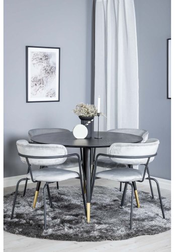 VENTURE DESIGN Dipp spisebordsst, m. 4 stole - sort finer/messing sort metal, gr fljl/sort metal