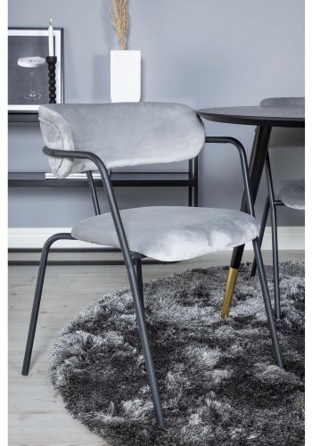 VENTURE DESIGN Dipp spisebordsst, m. 4 stole - sort finer/messing sort metal, gr fljl/sort metal