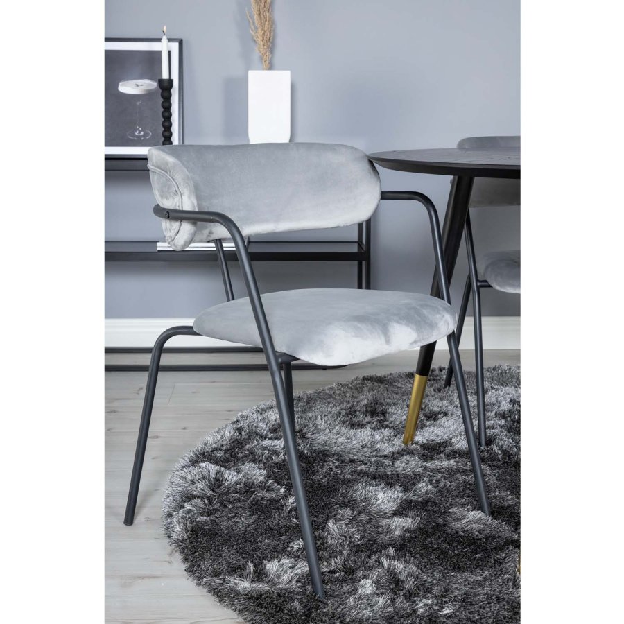 VENTURE DESIGN Dipp spisebordsst, m. 4 stole - sort finer/messing sort metal, gr fljl/sort metal