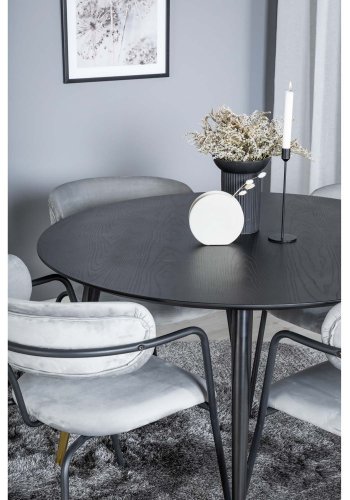 VENTURE DESIGN Dipp spisebordsst, m. 4 stole - sort finer/messing sort metal, gr fljl/sort metal