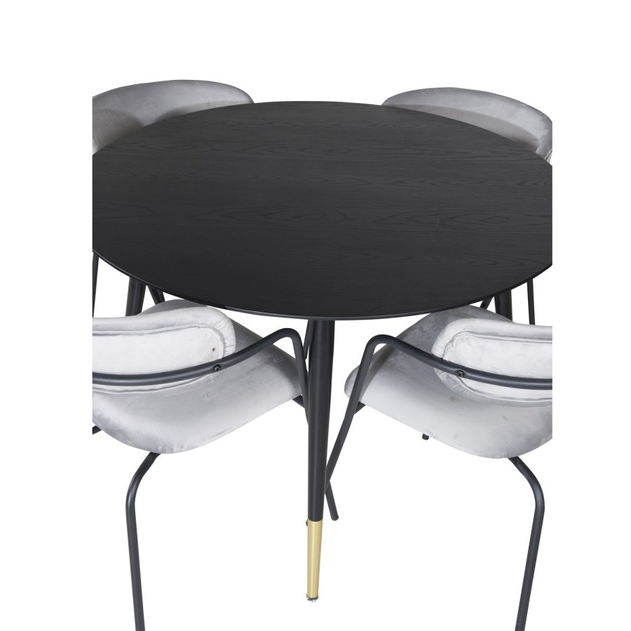 VENTURE DESIGN Dipp spisebordsst, m. 4 stole - sort finer/messing sort metal, gr fljl/sort metal