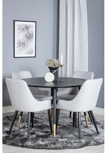 VENTURE DESIGN Dipp spisebordsst, m. 4 stole - sort finer/messing sort metal, gr stof/sort metal