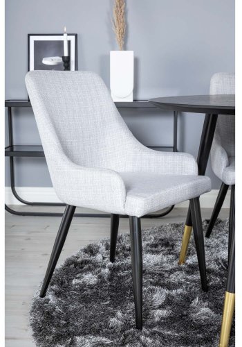 VENTURE DESIGN Dipp spisebordsst, m. 4 stole - sort finer/messing sort metal, gr stof/sort metal