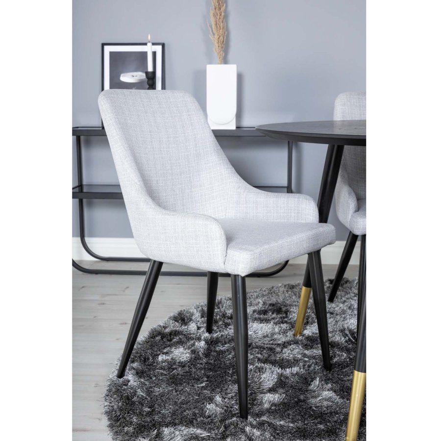 VENTURE DESIGN Dipp spisebordsst, m. 4 stole - sort finer/messing sort metal, gr stof/sort metal