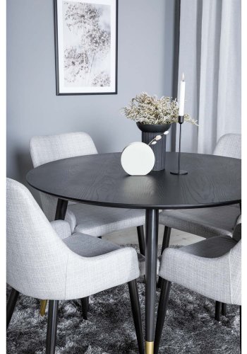 VENTURE DESIGN Dipp spisebordsst, m. 4 stole - sort finer/messing sort metal, gr stof/sort metal