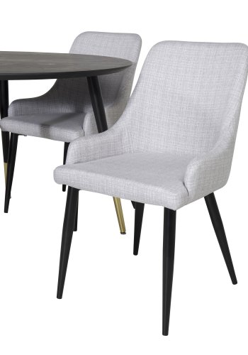 VENTURE DESIGN Dipp spisebordsst, m. 4 stole - sort finer/messing sort metal, gr stof/sort metal