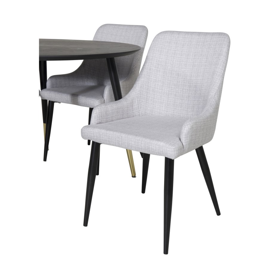 VENTURE DESIGN Dipp spisebordsst, m. 4 stole - sort finer/messing sort metal, gr stof/sort metal