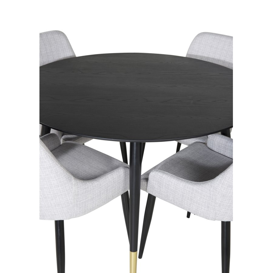 VENTURE DESIGN Dipp spisebordsst, m. 4 stole - sort finer/messing sort metal, gr stof/sort metal
