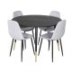VENTURE DESIGN Dipp spisebordsst, m. 4 stole - sort finer/messing sort metal, gr stof/sort metal