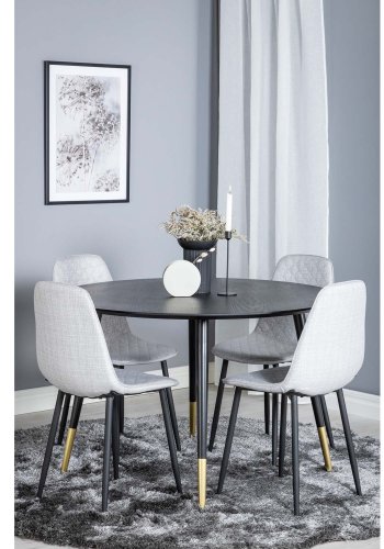 VENTURE DESIGN Dipp spisebordsst, m. 4 stole - sort finer/messing sort metal, gr stof/sort metal