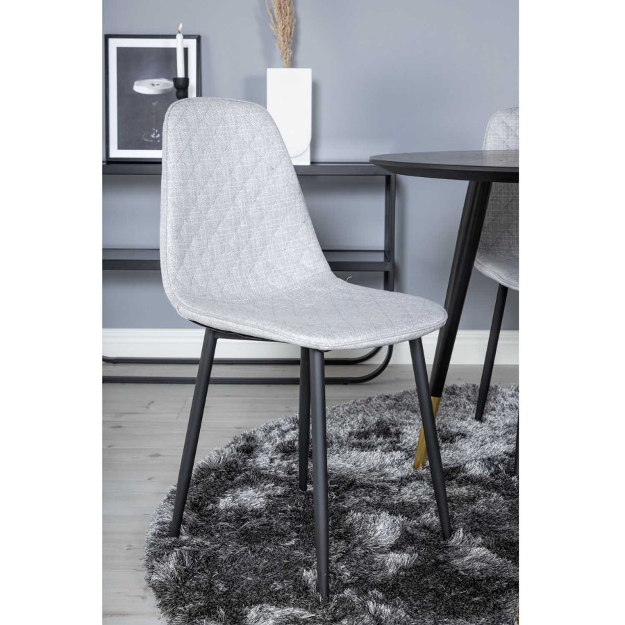 VENTURE DESIGN Dipp spisebordsst, m. 4 stole - sort finer/messing sort metal, gr stof/sort metal