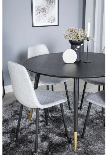 VENTURE DESIGN Dipp spisebordsst, m. 4 stole - sort finer/messing sort metal, gr stof/sort metal