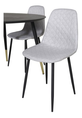 VENTURE DESIGN Dipp spisebordsst, m. 4 stole - sort finer/messing sort metal, gr stof/sort metal