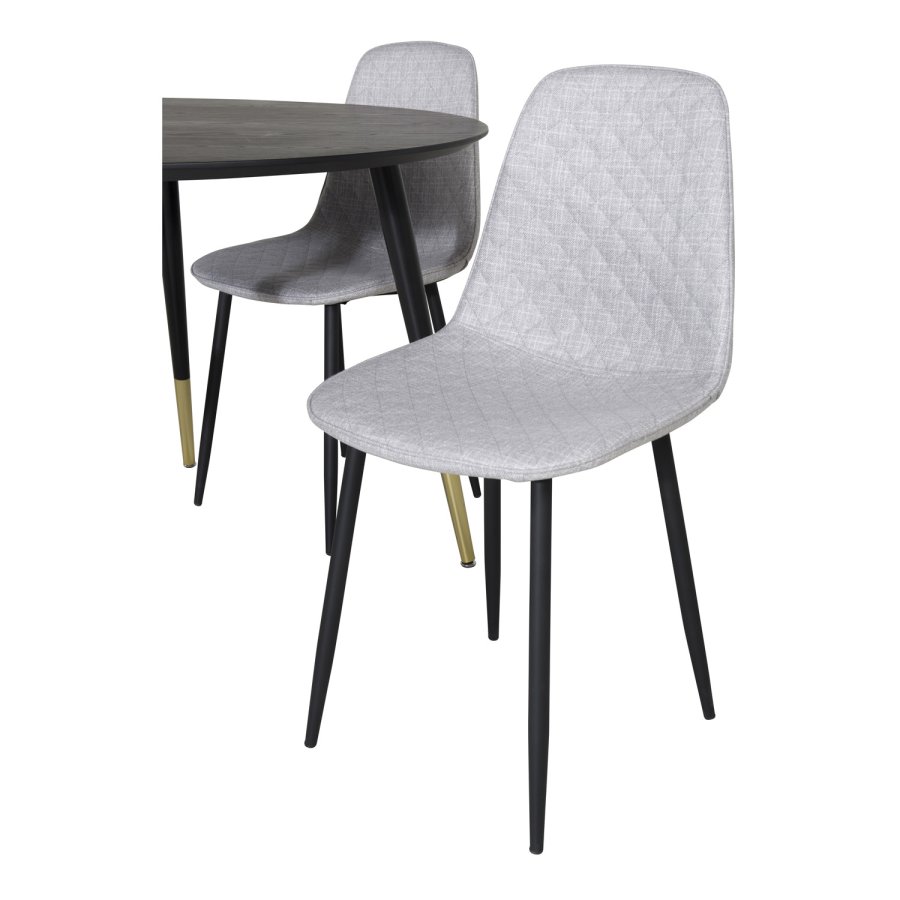 VENTURE DESIGN Dipp spisebordsst, m. 4 stole - sort finer/messing sort metal, gr stof/sort metal