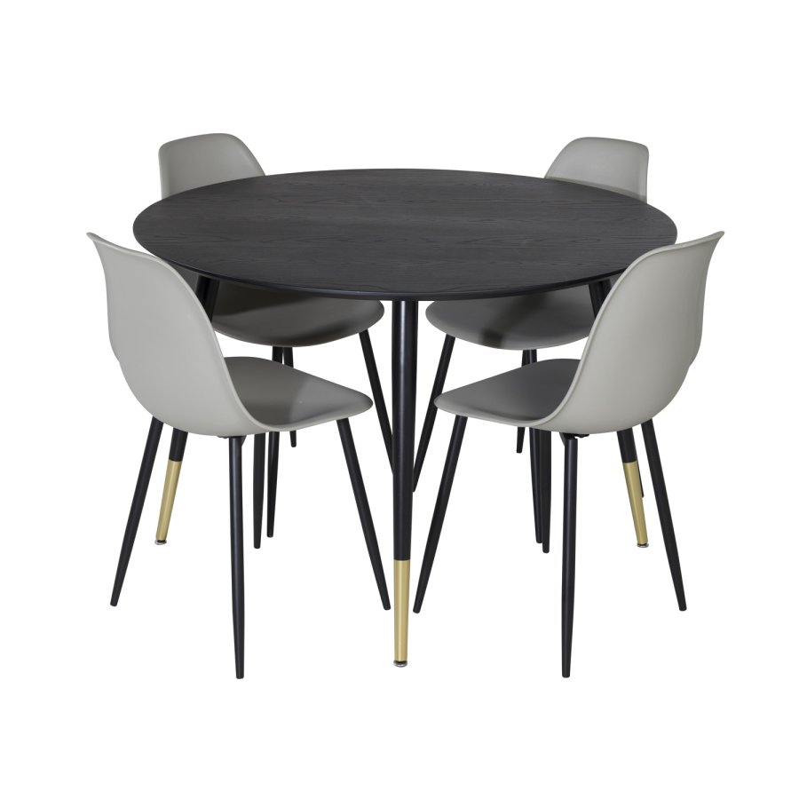 VENTURE DESIGN Dipp spisebordsst, m. 4 stole - sort finer/messing sort metal, gr plastik/sort jern