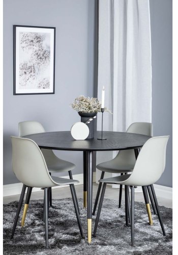 VENTURE DESIGN Dipp spisebordsst, m. 4 stole - sort finer/messing sort metal, gr plastik/sort jern