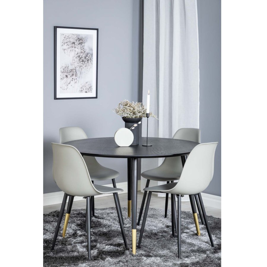 VENTURE DESIGN Dipp spisebordsst, m. 4 stole - sort finer/messing sort metal, gr plastik/sort jern