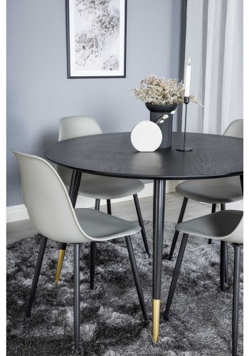 VENTURE DESIGN Dipp spisebordsst, m. 4 stole - sort finer/messing sort metal, gr plastik/sort jern