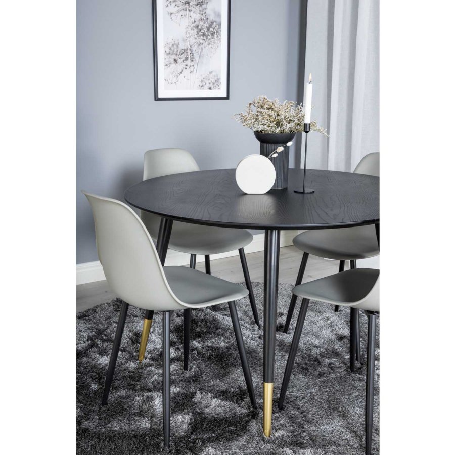 VENTURE DESIGN Dipp spisebordsst, m. 4 stole - sort finer/messing sort metal, gr plastik/sort jern