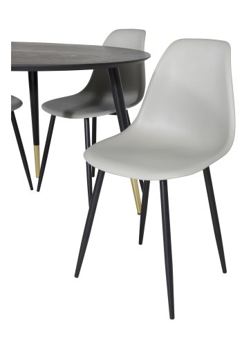 VENTURE DESIGN Dipp spisebordsst, m. 4 stole - sort finer/messing sort metal, gr plastik/sort jern
