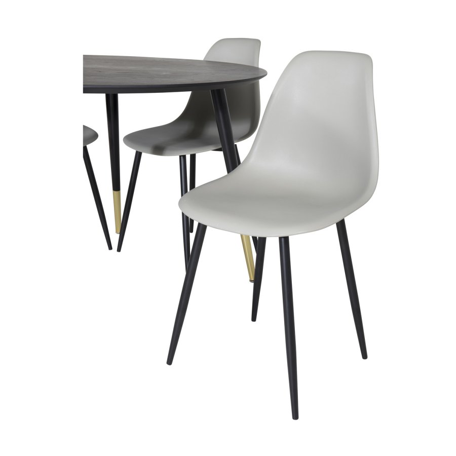 VENTURE DESIGN Dipp spisebordsst, m. 4 stole - sort finer/messing sort metal, gr plastik/sort jern