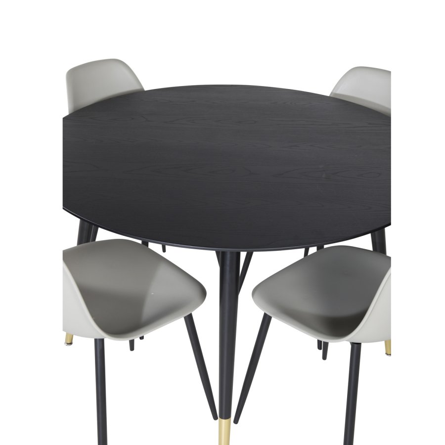VENTURE DESIGN Dipp spisebordsst, m. 4 stole - sort finer/messing sort metal, gr plastik/sort jern