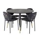 VENTURE DESIGN Dipp spisebordsst, m. 4 stole - sort finer/messing sort metal, multi stof/sort metal