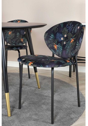 VENTURE DESIGN Dipp spisebordsst, m. 4 stole - sort finer/messing sort metal, multi stof/sort metal