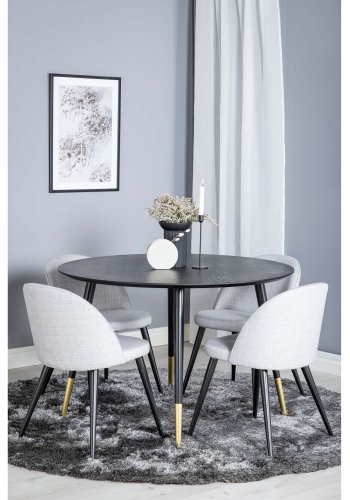 VENTURE DESIGN Dipp spisebordsst, m. 4 stole - sort finer/messing sort metal, gr stof/sort metal
