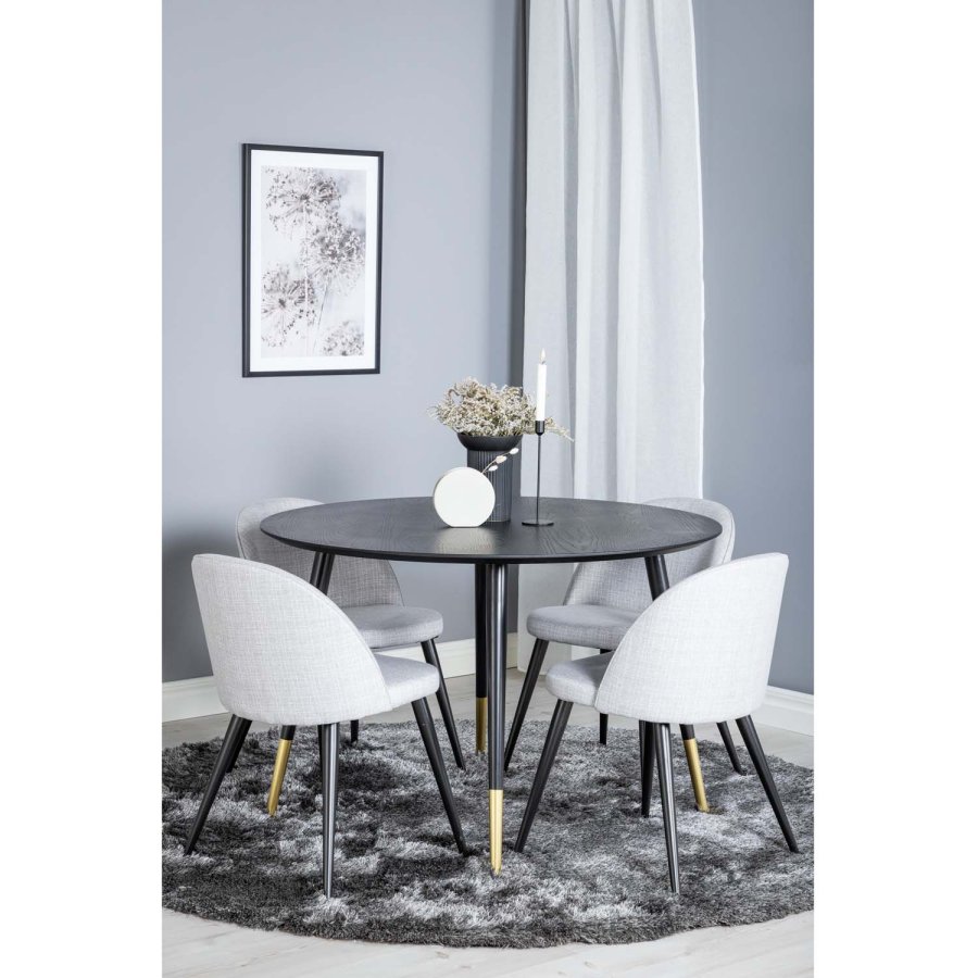 VENTURE DESIGN Dipp spisebordsst, m. 4 stole - sort finer/messing sort metal, gr stof/sort metal