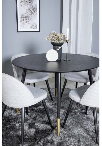 VENTURE DESIGN Dipp spisebordsst, m. 4 stole - sort finer/messing sort metal, gr stof/sort metal