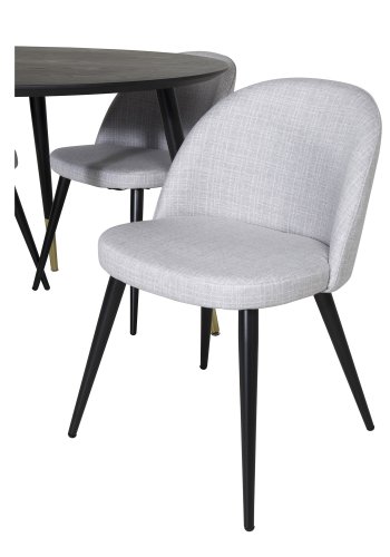 VENTURE DESIGN Dipp spisebordsst, m. 4 stole - sort finer/messing sort metal, gr stof/sort metal