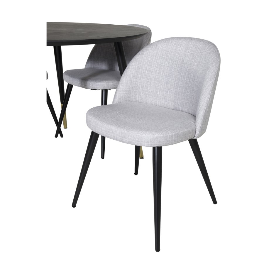 VENTURE DESIGN Dipp spisebordsst, m. 4 stole - sort finer/messing sort metal, gr stof/sort metal