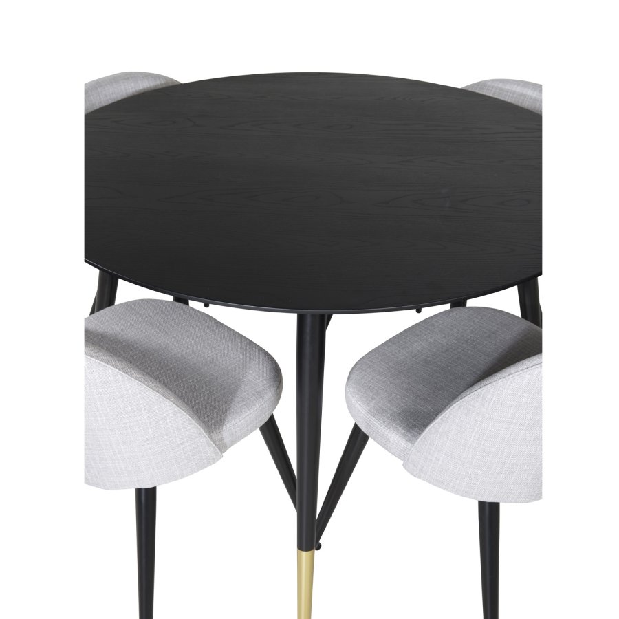 VENTURE DESIGN Dipp spisebordsst, m. 4 stole - sort finer/messing sort metal, gr stof/sort metal
