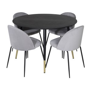 VENTURE DESIGN Dipp spisebordsst, m. 4 stole - sort finer/messing sort metal, gr fljl/sort metal