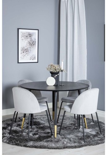 VENTURE DESIGN Dipp spisebordsst, m. 4 stole - sort finer/messing sort metal, gr fljl/sort metal