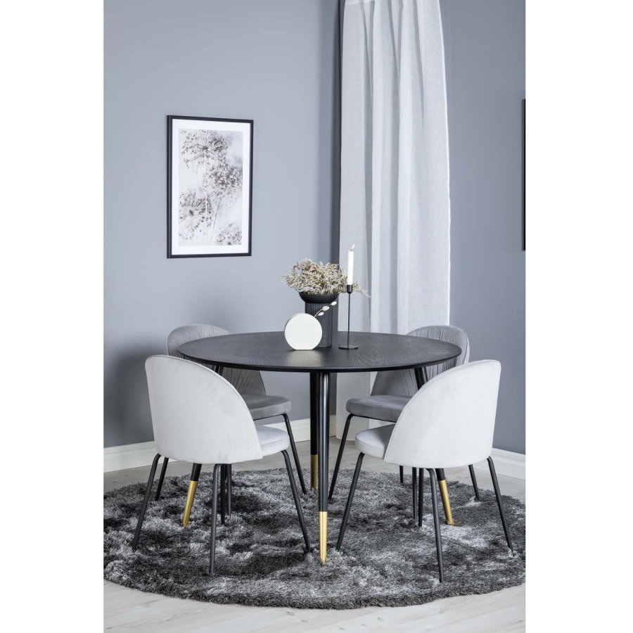 VENTURE DESIGN Dipp spisebordsst, m. 4 stole - sort finer/messing sort metal, gr fljl/sort metal