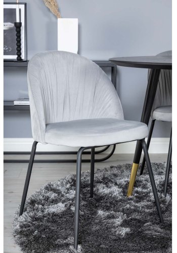 VENTURE DESIGN Dipp spisebordsst, m. 4 stole - sort finer/messing sort metal, gr fljl/sort metal