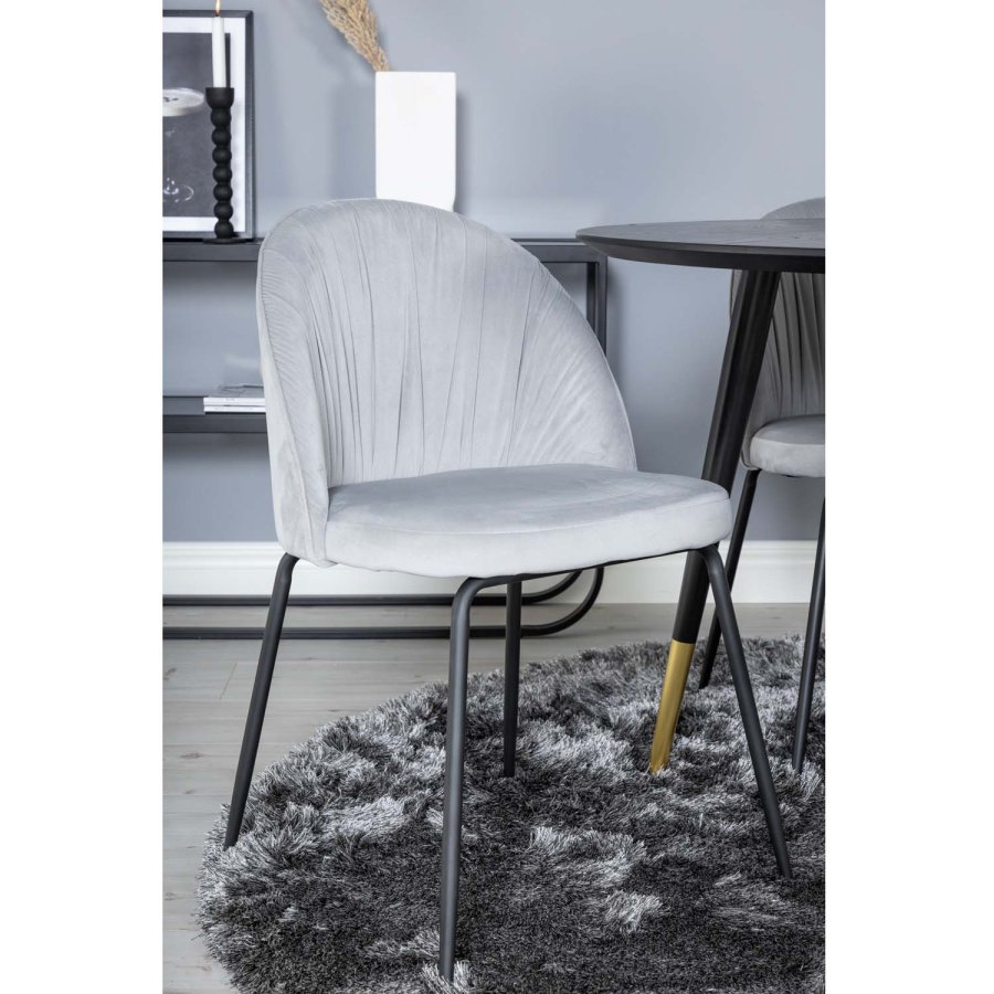 VENTURE DESIGN Dipp spisebordsst, m. 4 stole - sort finer/messing sort metal, gr fljl/sort metal