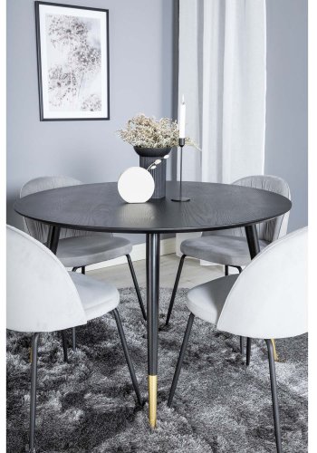 VENTURE DESIGN Dipp spisebordsst, m. 4 stole - sort finer/messing sort metal, gr fljl/sort metal