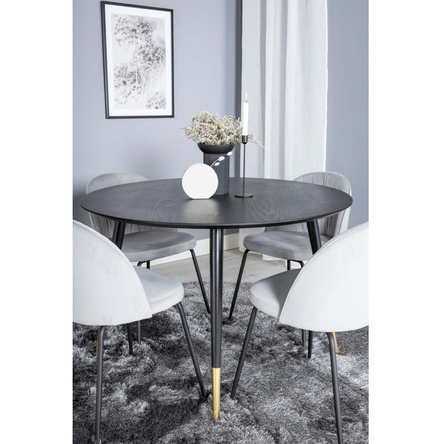 VENTURE DESIGN Dipp spisebordsst, m. 4 stole - sort finer/messing sort metal, gr fljl/sort metal