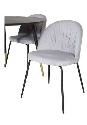 VENTURE DESIGN Dipp spisebordsst, m. 4 stole - sort finer/messing sort metal, gr fljl/sort metal