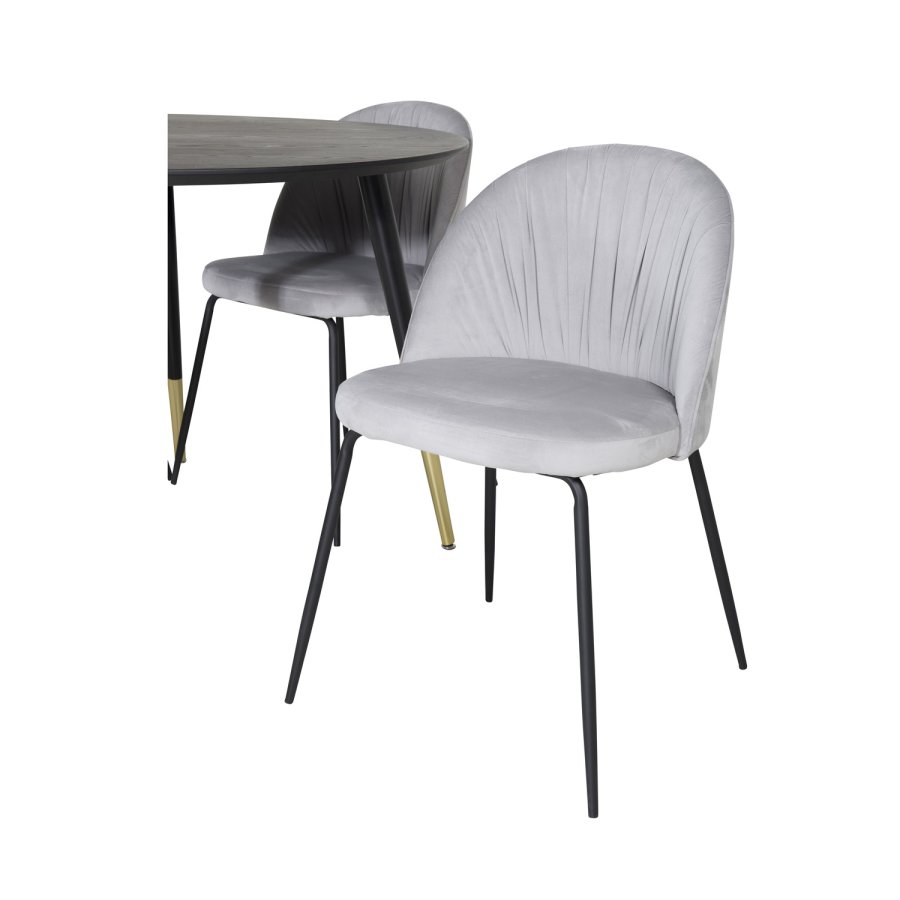 VENTURE DESIGN Dipp spisebordsst, m. 4 stole - sort finer/messing sort metal, gr fljl/sort metal