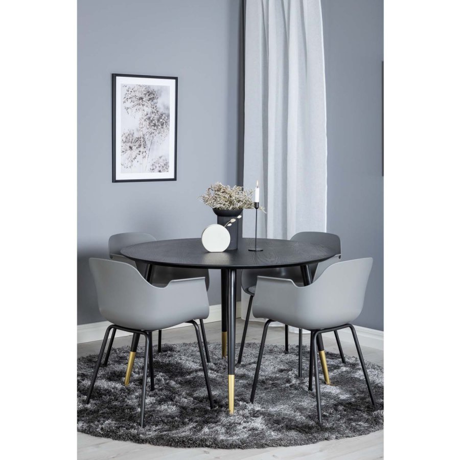 VENTURE DESIGN Dipp spisebordsst, m. 4 stole - sort finer/messingsort metal, gr plastik/sort metal