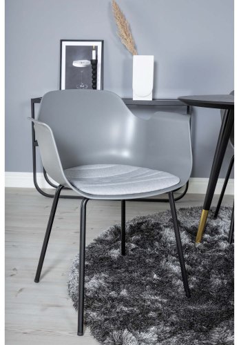 VENTURE DESIGN Dipp spisebordsst, m. 4 stole - sort finer/messingsort metal, gr plastik/sort metal