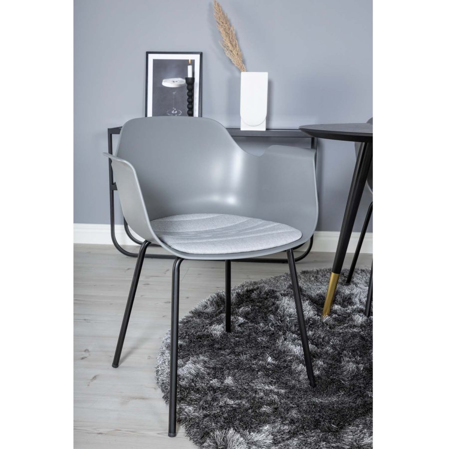 VENTURE DESIGN Dipp spisebordsst, m. 4 stole - sort finer/messingsort metal, gr plastik/sort metal