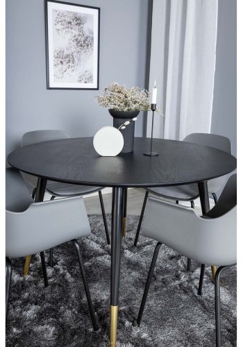 VENTURE DESIGN Dipp spisebordsst, m. 4 stole - sort finer/messingsort metal, gr plastik/sort metal
