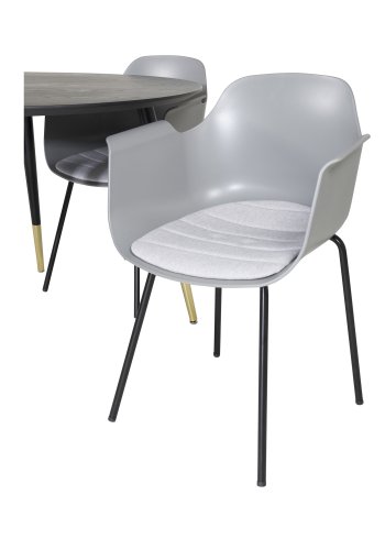 VENTURE DESIGN Dipp spisebordsst, m. 4 stole - sort finer/messingsort metal, gr plastik/sort metal