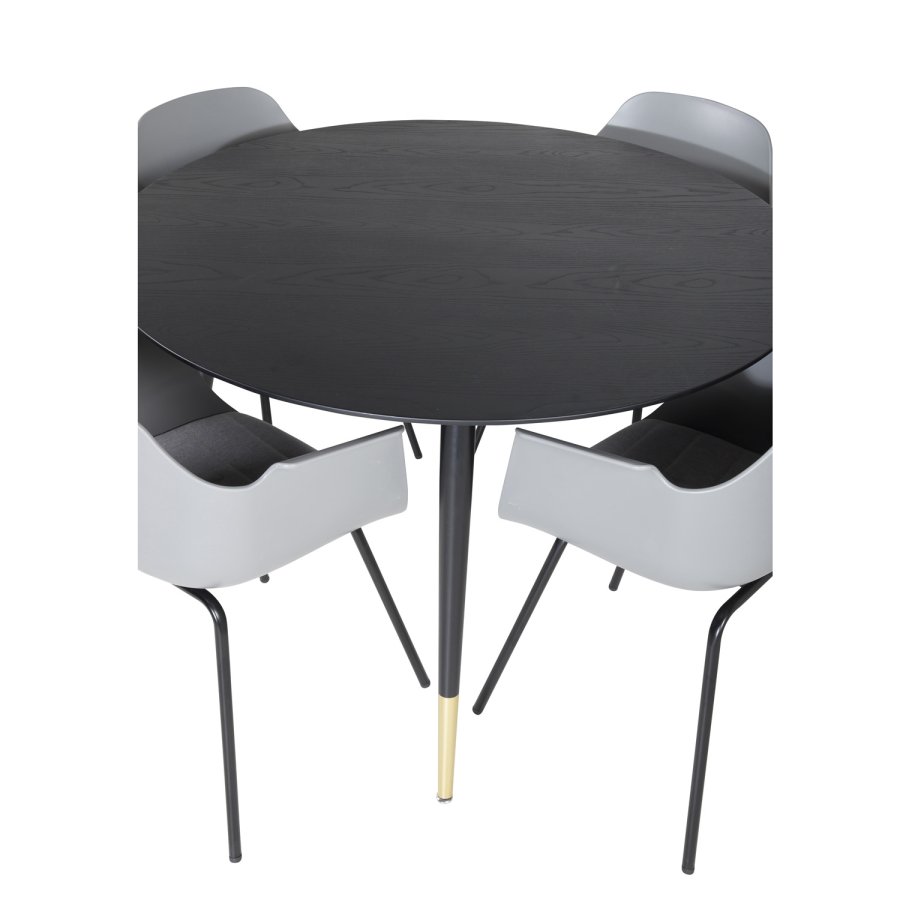 VENTURE DESIGN Dipp spisebordsst, m. 4 stole - sort finer/messingsort metal, gr plastik/sort metal