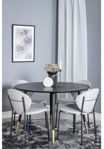 VENTURE DESIGN Dipp spisebordsst, m. 4 stole - sort finer/messing sort metal, gr stof/sort metal